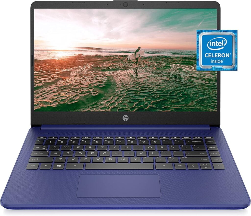 HP 14 Laptop, Intel Celeron N4020, 4 GB RAM, 64 GB Storage, 14-inch Micro-edge HD Display, Windows 11 Home, Thin Portable, 4K Graphics, One Year of Microsoft 365 (14-dq0010nr, 2021, Indigo Blue)
