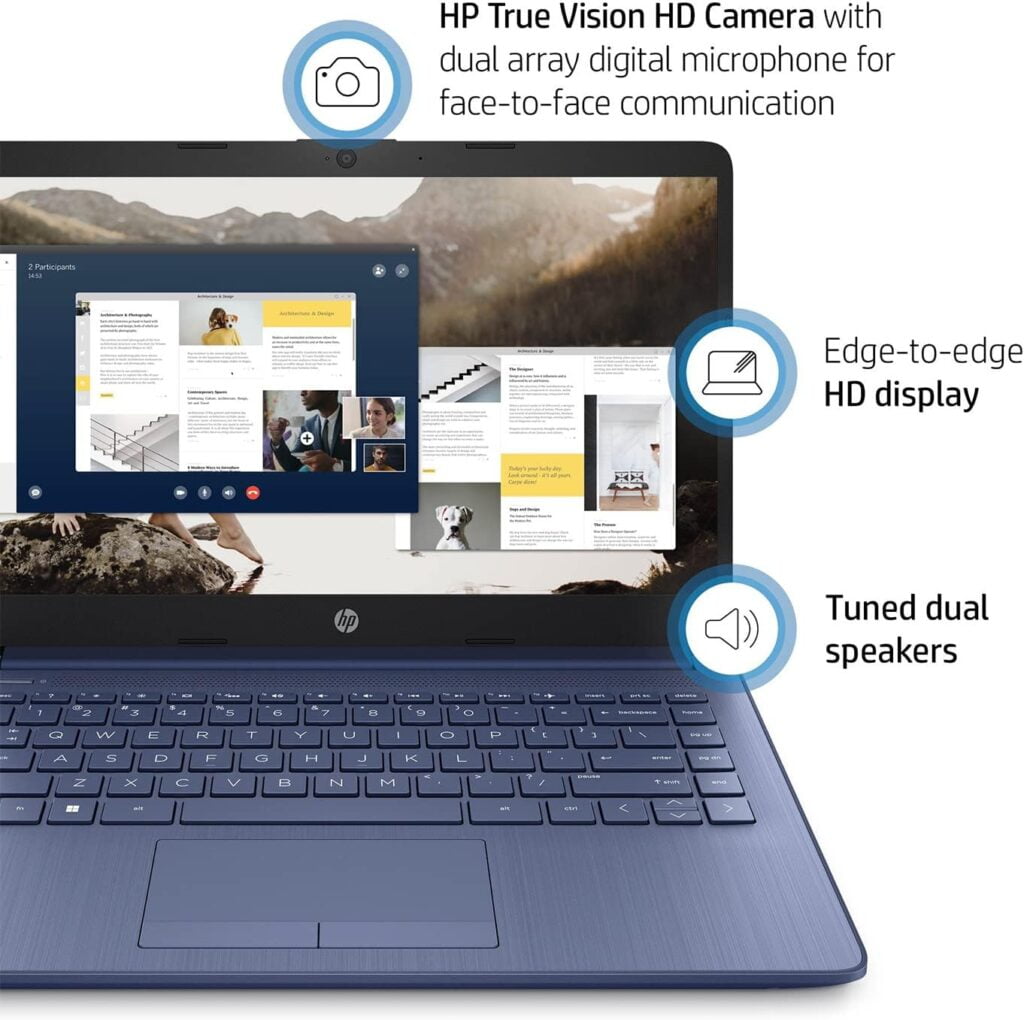 HP Premium 14-inch HD Thin and Light Laptop, Intel Dual-Core Processor, 8GB RAM, 64GB Storage, Long Battery Life, Webcam, Bluetooth, HDMI, Wi-Fi, Pink, Windows 11 + 1 Year Microsoft 365